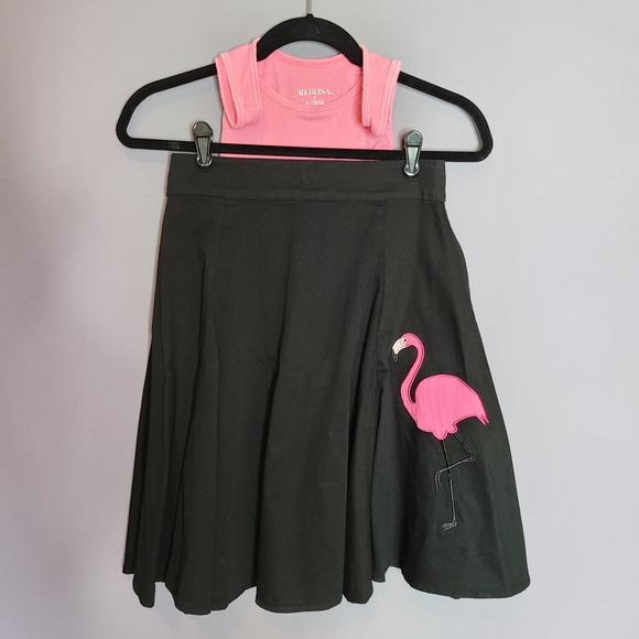 Collectif Black A-Line Skirt with Pink Flamingo Accent - Picture 8 of 9
